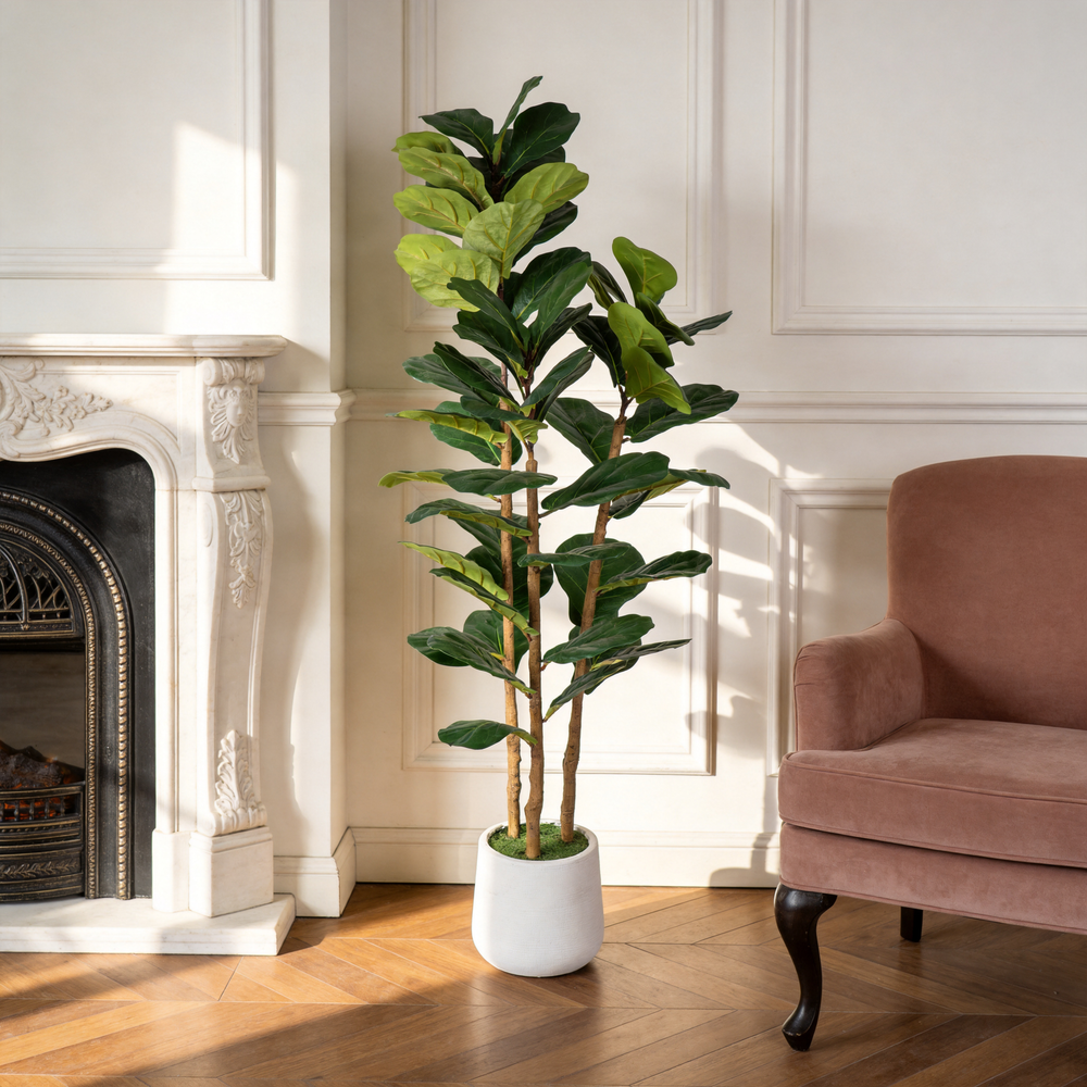 5.2FT Artificial Fiddle Leaf Fig Tree With Decorative White Pot, Real Touch Fake Indoor Plant for Home Office Living Room Corner Decoration, 1pc/set Media 1