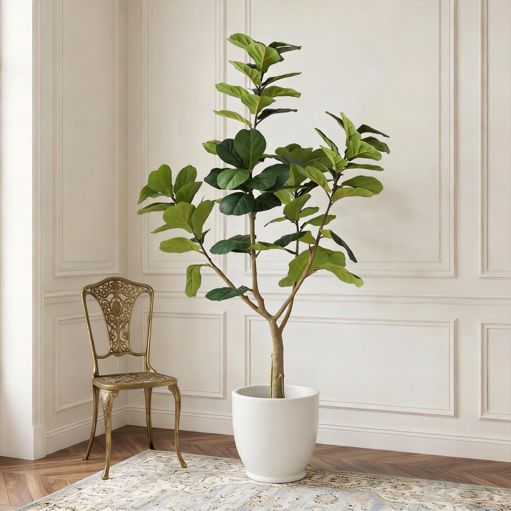 6FT Artificial Fiddle Leaf Fig Tree, Realistic Faux Potted Plant in Black Pot, 1pc/set Media 1