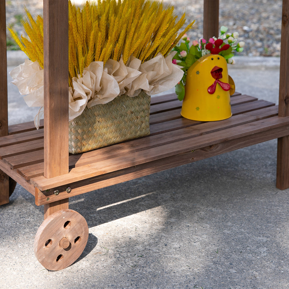 Outsunny 36'' Wooden Potting Bench Work Table with 2 Removable Wheels, Sink, Drawer & Large Storage Spaces, Brown Media 8