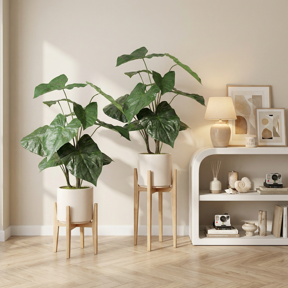 30'' Artificial Tropical Alocasia Leaf Plant With White Pot 2pc/set Media 1
