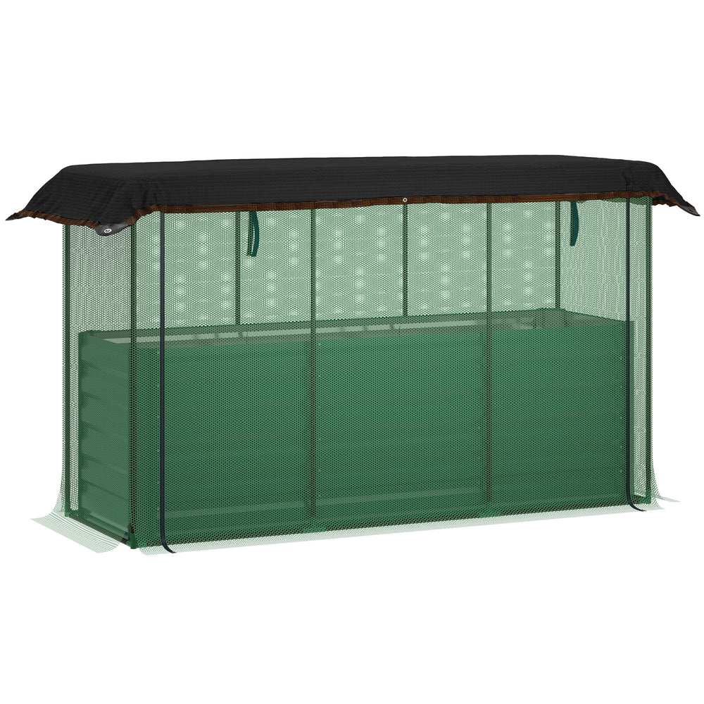 Outsunny Galvanized Raised Garden Bed, Planter Box with Crop Cage and Shade Cloth, Green Media 12