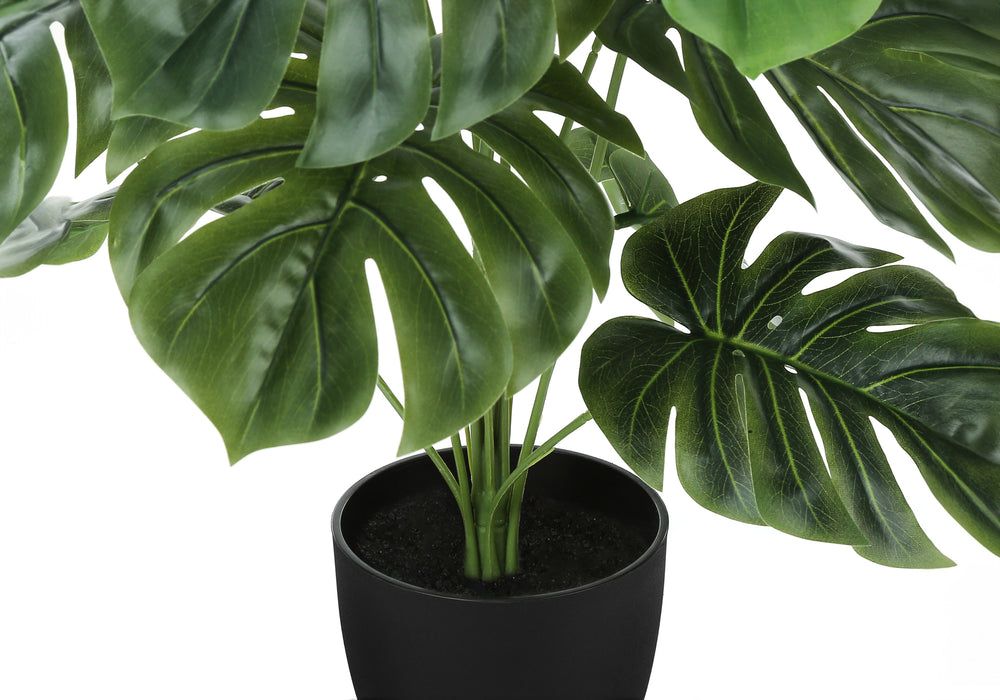 Artificial Plant, 24' Tall, Monstera, Indoor, Faux, Fake, Table, Greenery, Potted, Real Touch, Decorative, Green Leaves, Black Pot Media 3