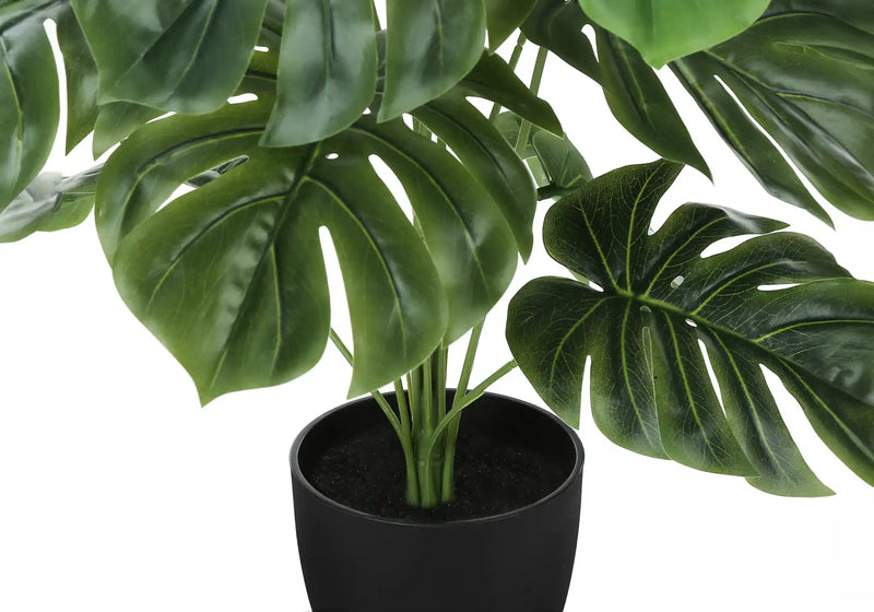 Artificial Plant, 24' Tall, Monstera, Indoor, Faux, Fake, Table, Greenery, Potted, Real Touch, Decorative, Green Leaves, Black Pot