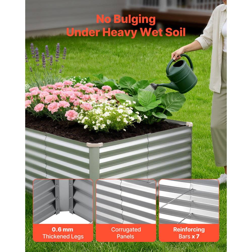Galvanized Raised Garden Bed, 8 x 4 x 2 ft, Rectangular Metal Planter Box Kit Outdoor, Bottomless Elevated Planting Box with Gloves, Rustproof Alu-Zinc, for Growing Flowers Vegetables, Silver Media 8