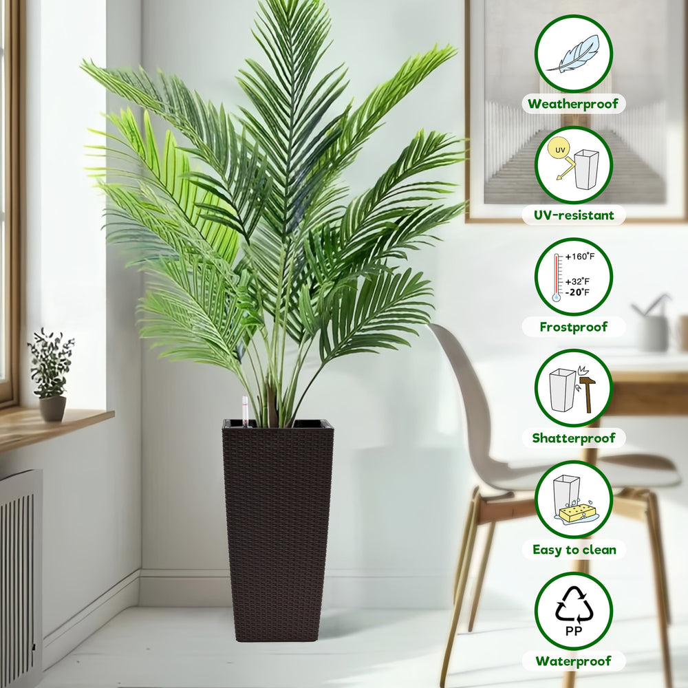 Brown Faux Rattan Indoor Outdoor Planter with Automatic Watering System, 22-Inch High, Pack of 2, Made from Polypropylene Media 7
