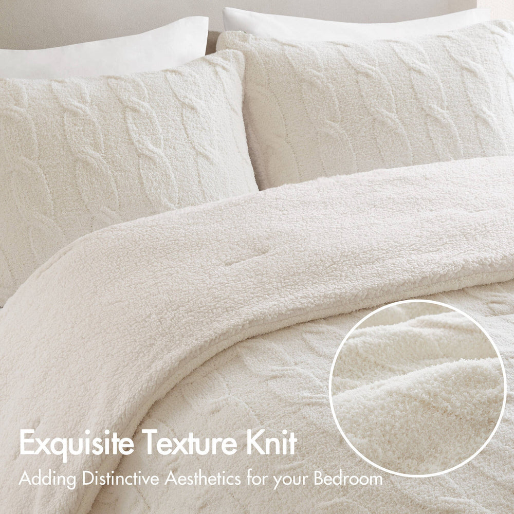 3 Pieces King/Cal King Cable Knit Chenille Comforter Set,Ivory Media 5
