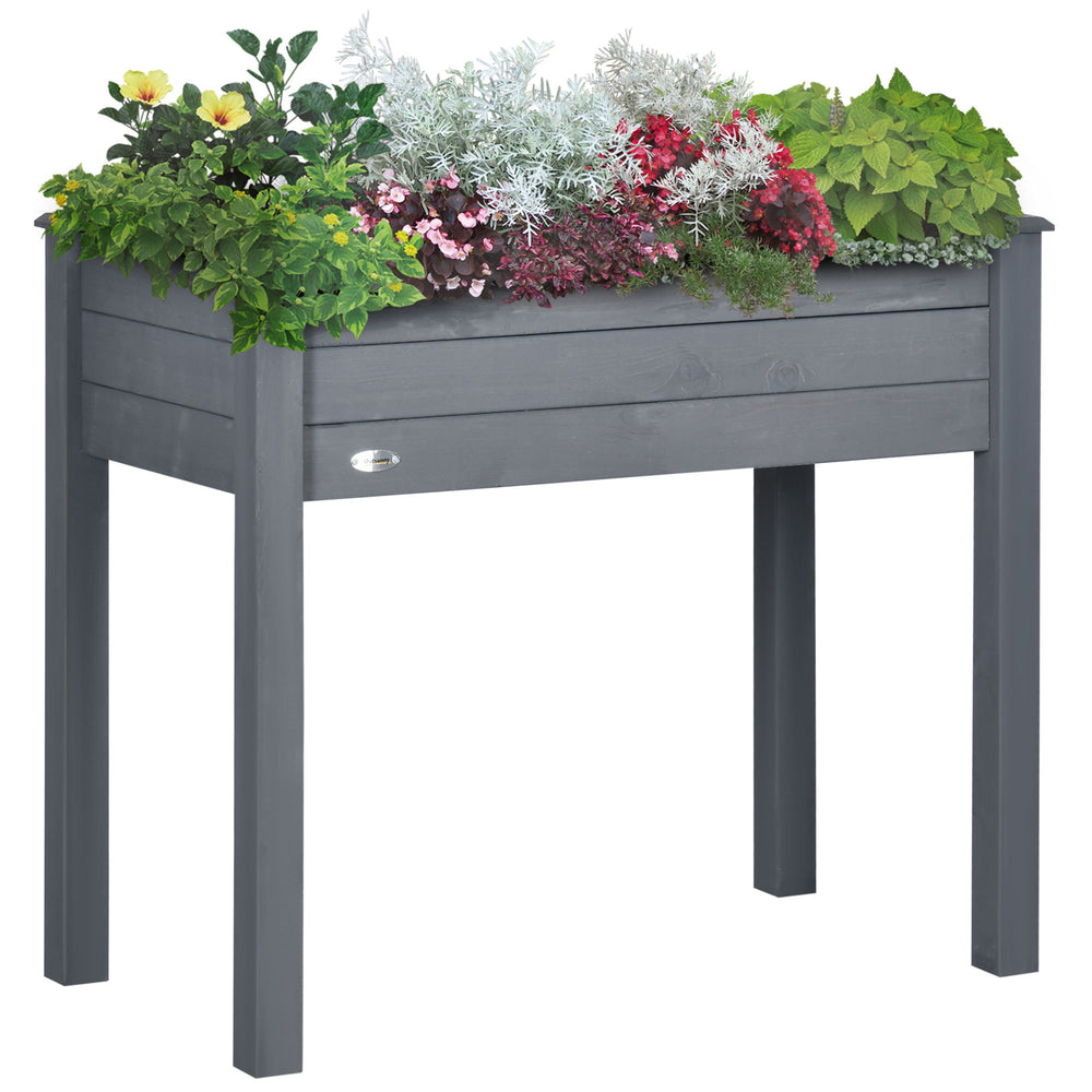 Outsunny Raised Garden Bed with Legs, 34' x 18' x 30', Elevated Wooden Planter Box, Self-Draining with Bed Liner for Vegetables, Herbs, and Flowers Backyard, Patio, Balcony Use, Dark Gray Media 1