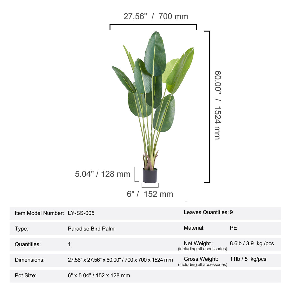 Artificial Birds Of Paradise Tree, 5 FT Tall Faux Plant, PE Material & Anti-Tip Tilt Protection Low-Maintenance Plant, Lifelike Green Fake Tree for Home Office Warehouse Decor Indoor Outdoor Media 3