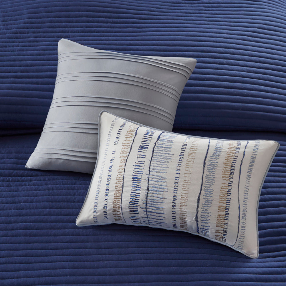 8 Piece Printed Seersucker Comforter and Quilt Set Collection Blue Full/Queen Media 17