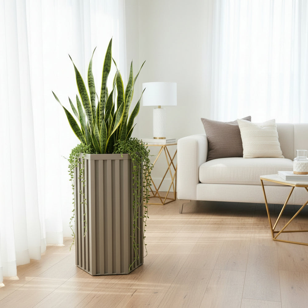 Hexagon Column Planter MD - Grey Brown Media 2