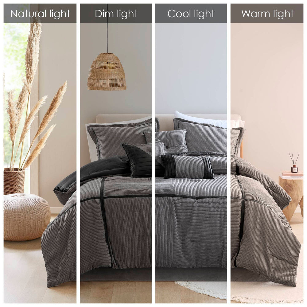 7 Piece Micro Corduroy Comforter Set Grey Cal King Media 4
