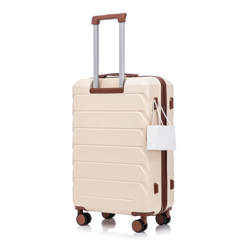 Abs Luggage Set 20 24 28 Inches 3 Piece Beige Durable Spinner Wheels & Combination Lock Media 25