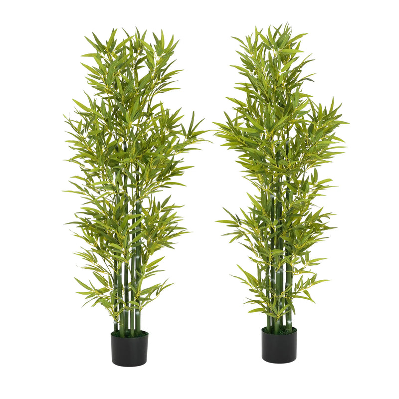 5' Artificial Bamboo with Black Plastic Pot, Set of 2