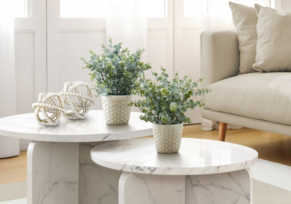 Artificial Plant, 13' Tall, Eucalyptus Grass, Indoor, Faux, Fake, Table, Greenery, Potted, Set Of 2, Decorative, Green Leaves, White Pots Media 1