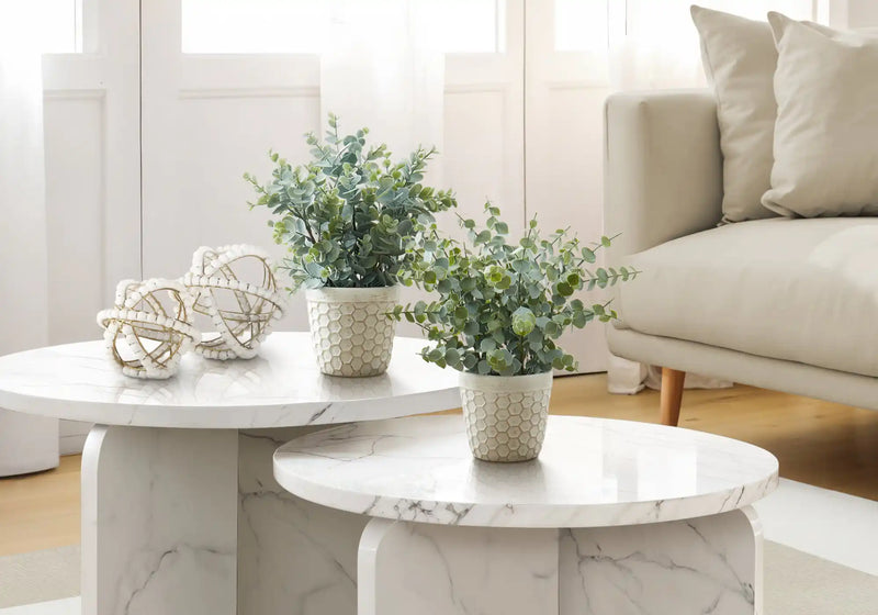 Artificial Plant, 13' Tall, Eucalyptus Grass, Indoor, Faux, Fake, Table, Greenery, Potted, Set Of 2, Decorative, Green Leaves, White Pots