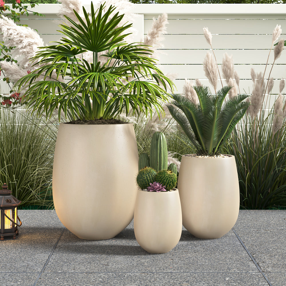 U_STYLE Lightweight Round MGO Outdoor Planter Set-3 Sizes (15.6''/10.74''/7.3''),Large Outdoor Indoor Flower Pots with Drainage Hole,Perfect for Lawn, Patio, Poolside & Indoor Decor Media 2