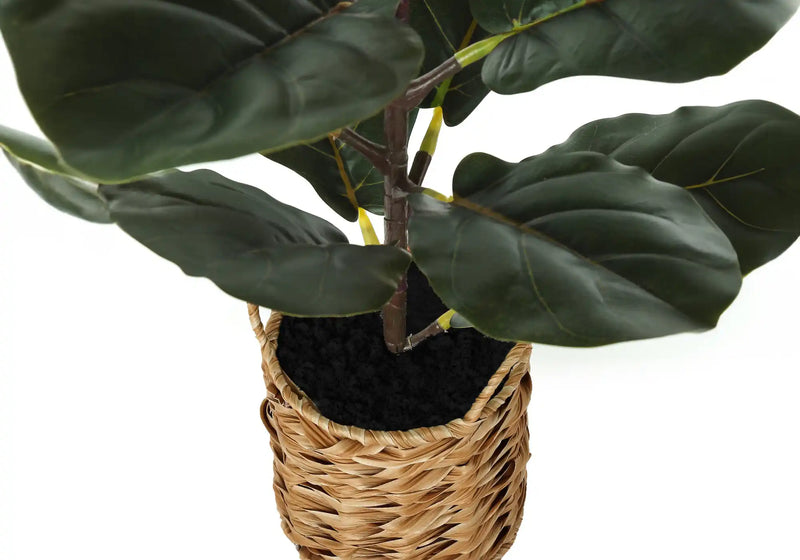 Artificial Plant, 28' Tall, Fiddle Tree, Indoor, Faux, Fake, Floor, Greenery, Potted, Real Touch, Decorative, Green Leaves, Beige Woven Basket