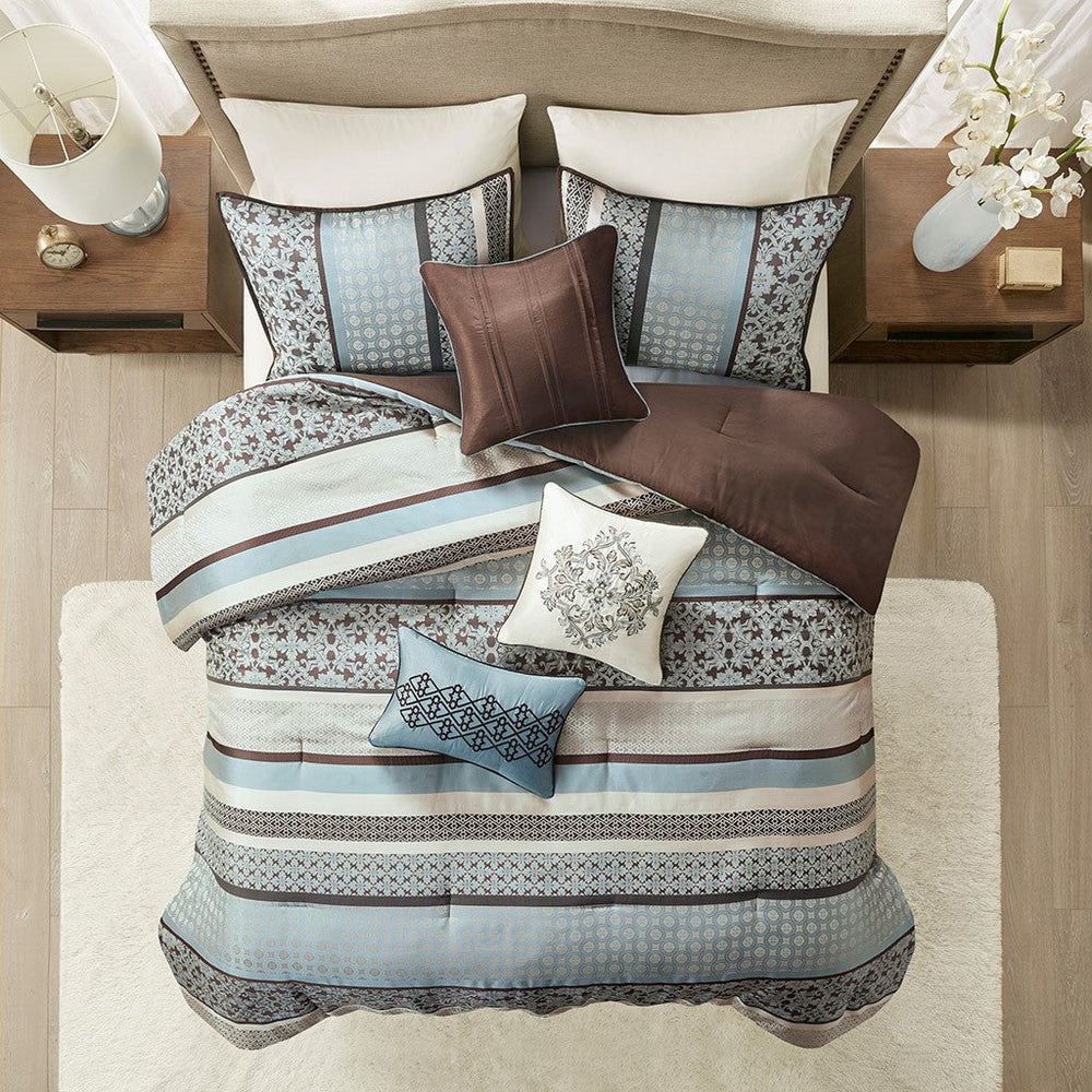 7 Piece Comforter Set Blue King Media 5