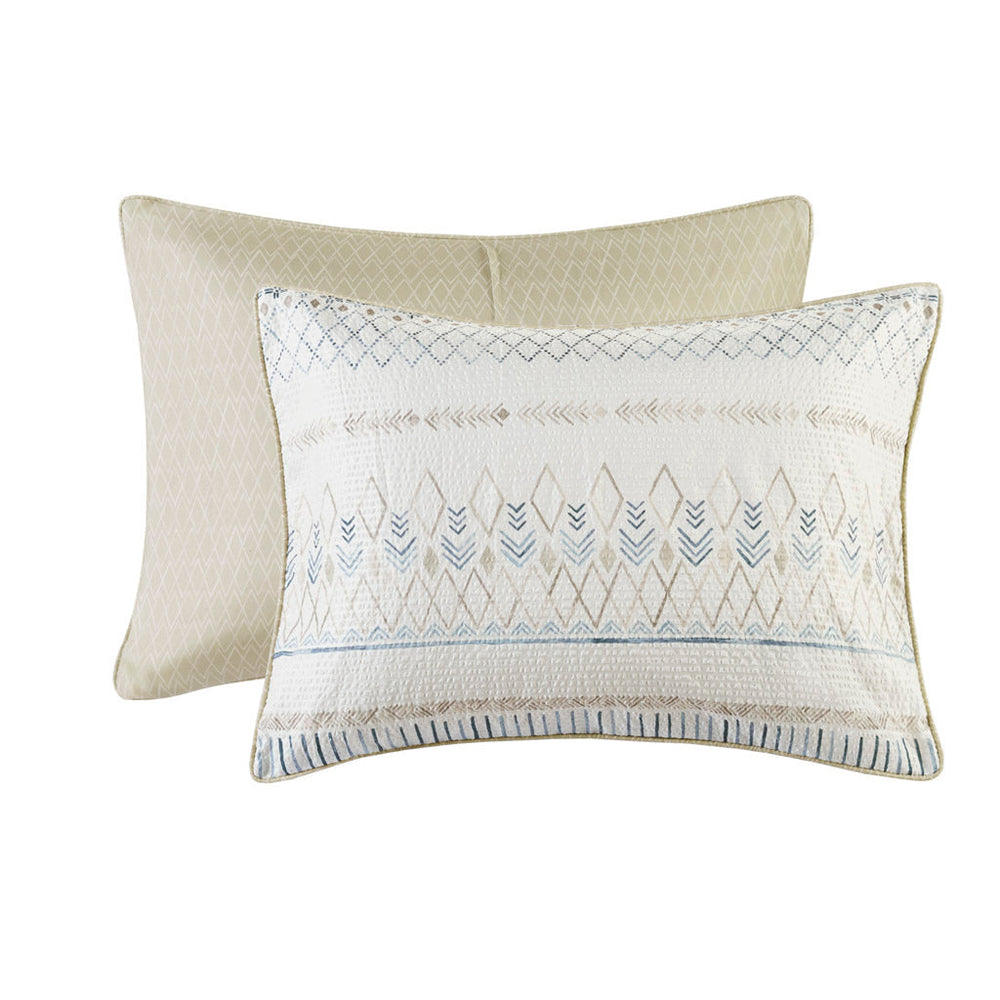 5 Piece Printed Seersucker Comforter Set with Throw Pillows Taupe/Blue Full/Queen Media 6