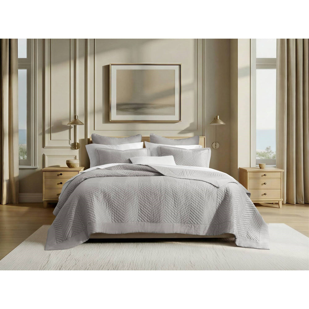 King 3 Piece Cotton Quilt Set Light Gray Media 5