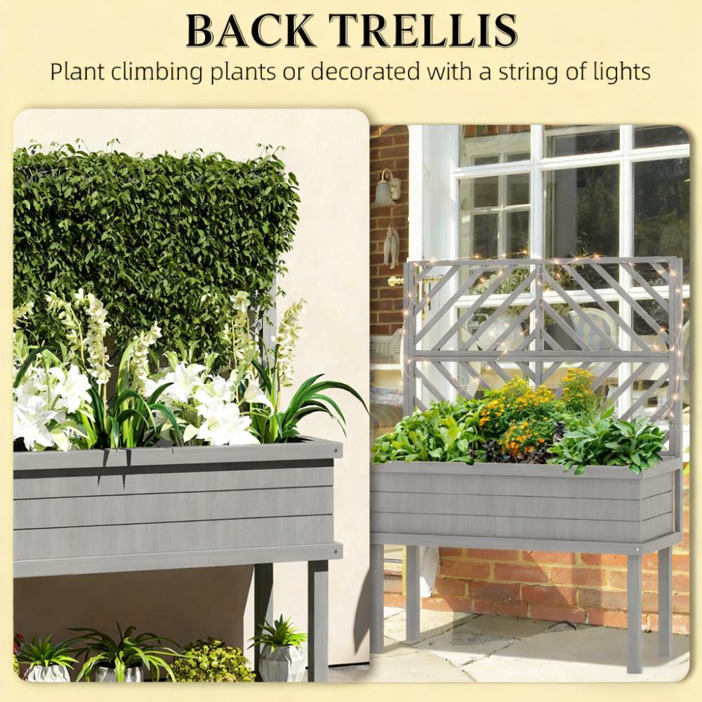 Spacious Raised Garden Bed,Elevated Wood Planter with Trellis for Climbing Plants,with Legs and Drainage Holes Media 4