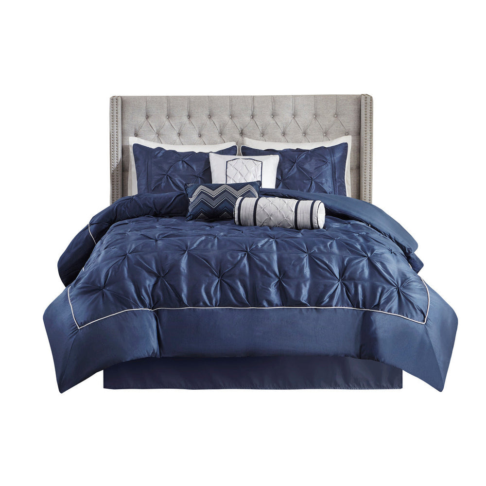 7 Piece Tufted Comforter Set Navy King Media 4