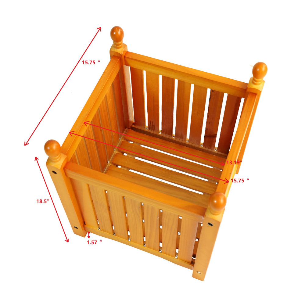 Wooden Square Outdoor Flower and Herb Pot - Teak Finish, Wood, 15.75 x 15.75 x 18.50 inches Media 3