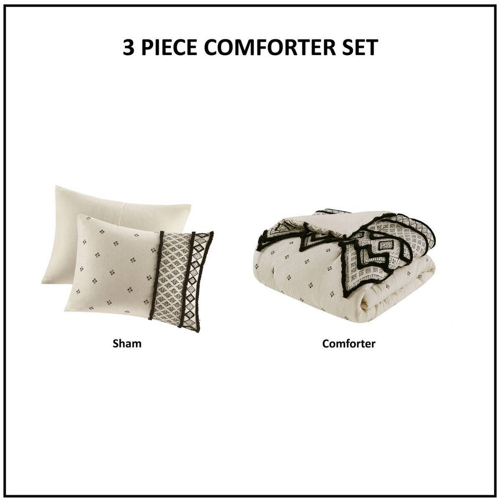 3 Piece Cotton and Flax Linen Blend Comforter Set Natural King/Cal King Media 5