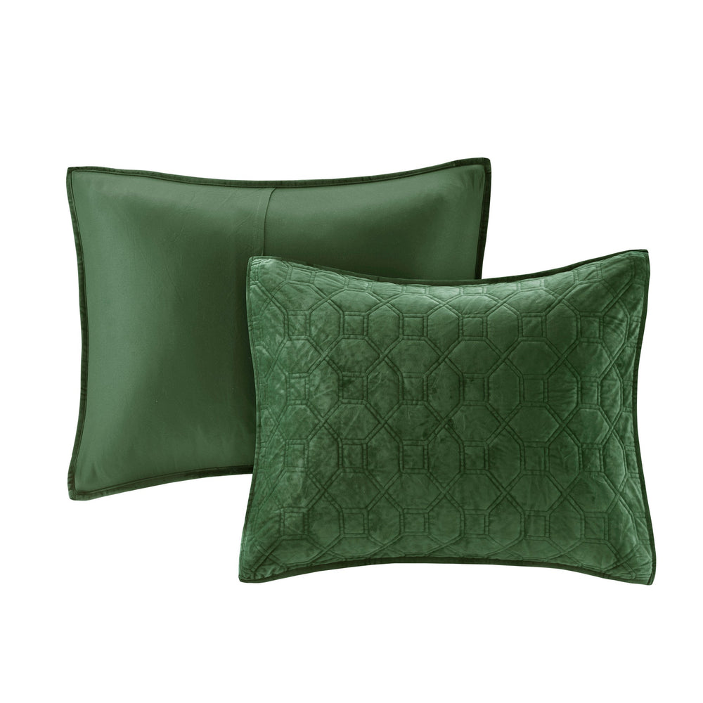 3 Piece Velvet Quilt Set Green Full/Queen Media 5