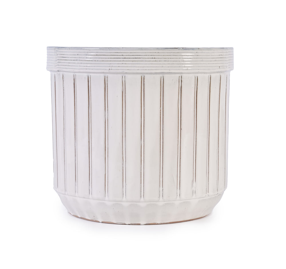 Handmade White Ceramic Planter Set of 4, 6/8/10/12 Inch Diameter, Vertical Line Pattern for Succulents & Cacti, Indoor/Outdoor Use on Windowsill & Bookshelf, Breathable Material Media 9