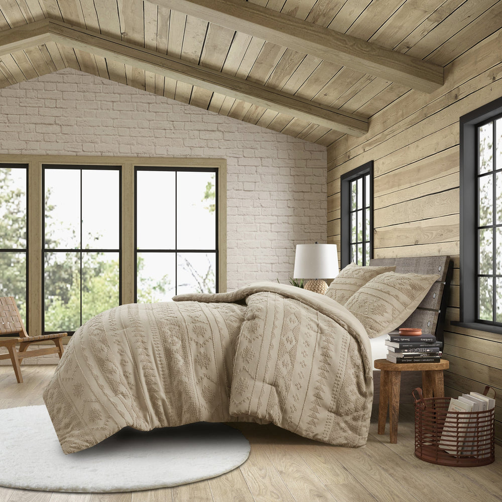 3 PCS Full/Queen Chenille Oversized Comforter Set Tan Media 2