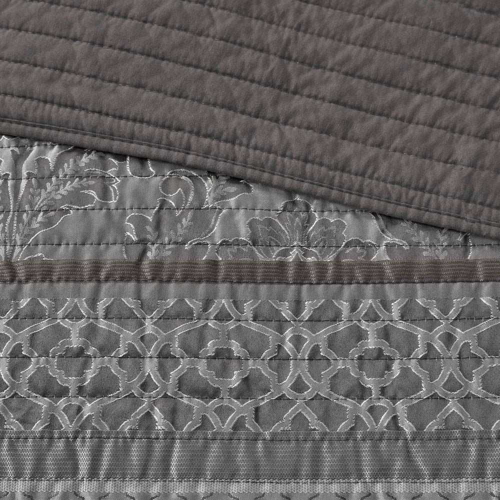 6-Piece Full/Queen 6 Piece Jacquard Quilt Set with Throw Pillows,Grey Media 8
