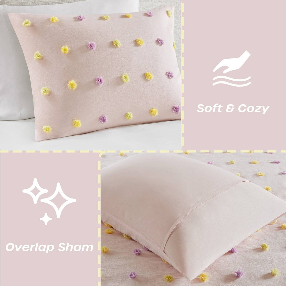 4PCS Twin/Twin XL Cotton Jacquard Pom Pom Comforter Set Media 5