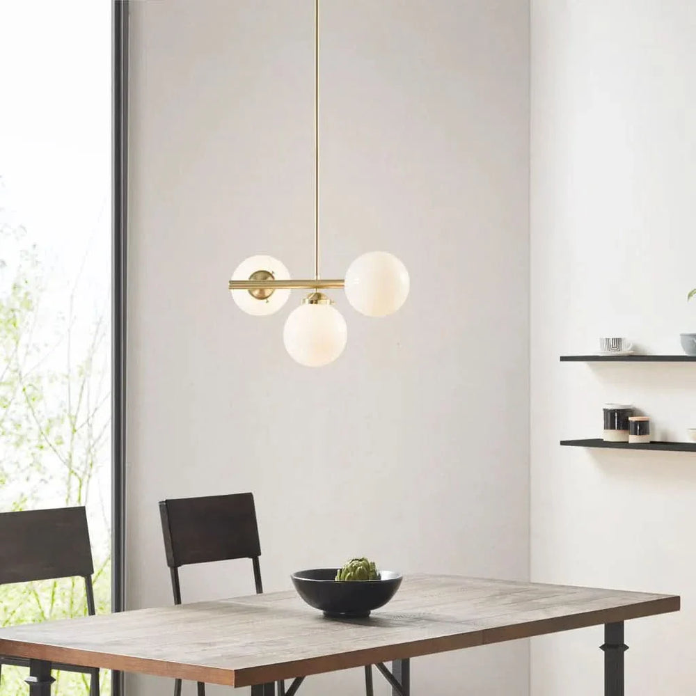 Three Light Chandelier Frosted Glass Globe Bulbs Architectural Style Media 2