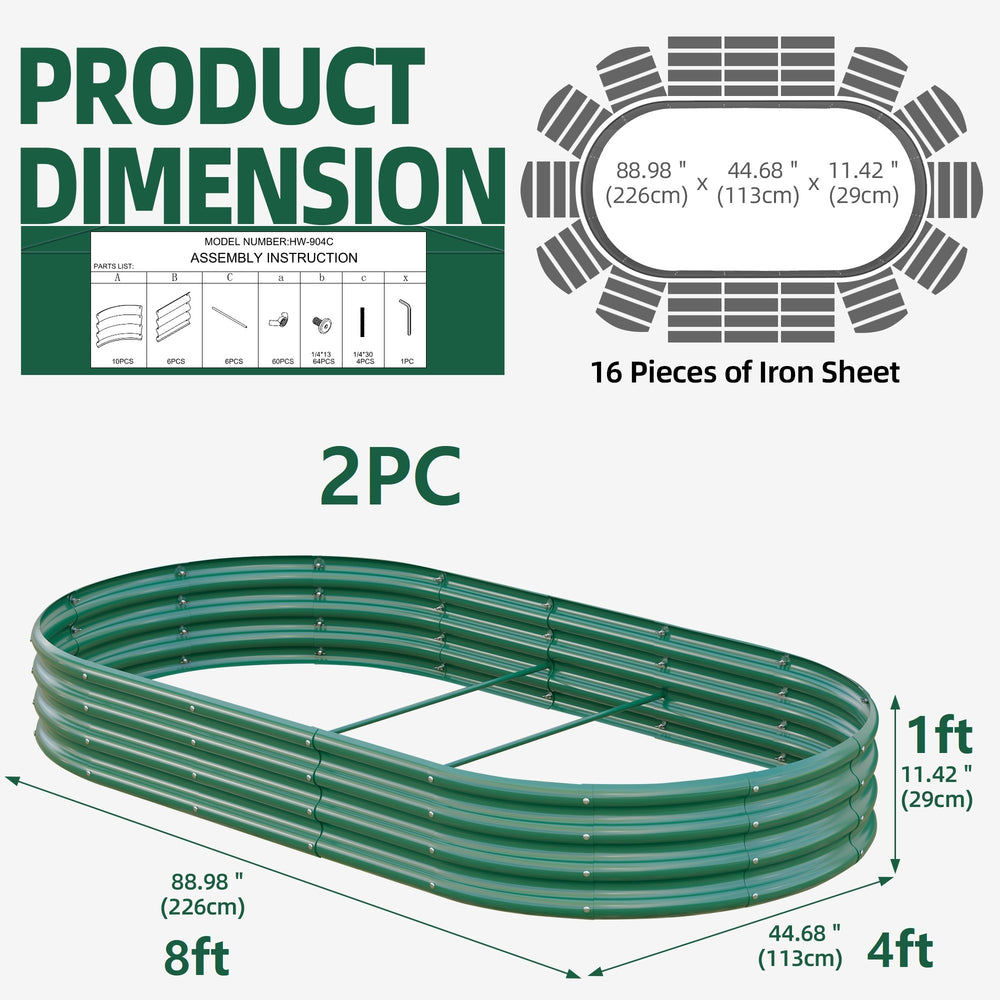 Galvanized Raised Garden Bed 8x4x1ft - Heavy Duty Metal Planter Box for Vegetables, Herbs & Flowers, Rust-Proof Outdoor Garden Bed with Large Capacity, Green, 2PCS Media 9