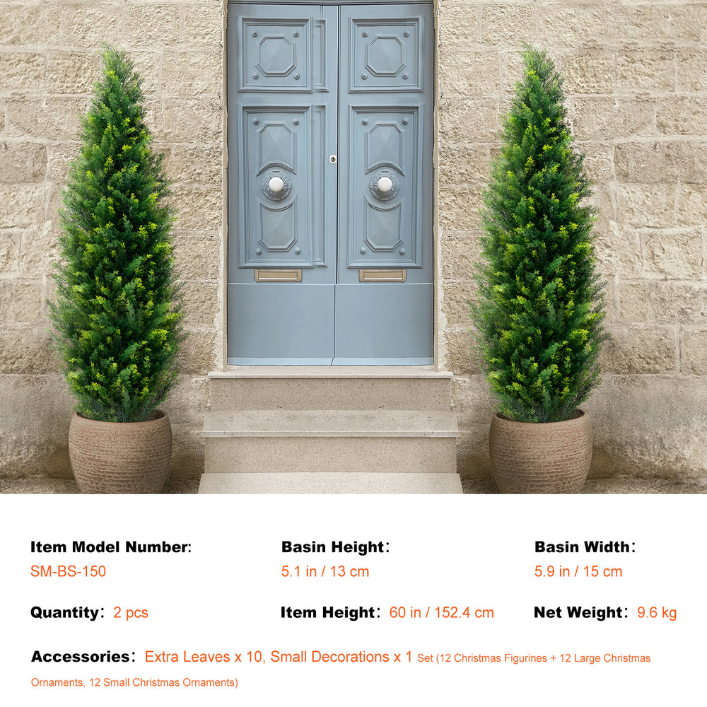 2 Pack 5' Artificial Cedar Topiary Tree Faux Plant UV Decor In/Outdoor Media 9