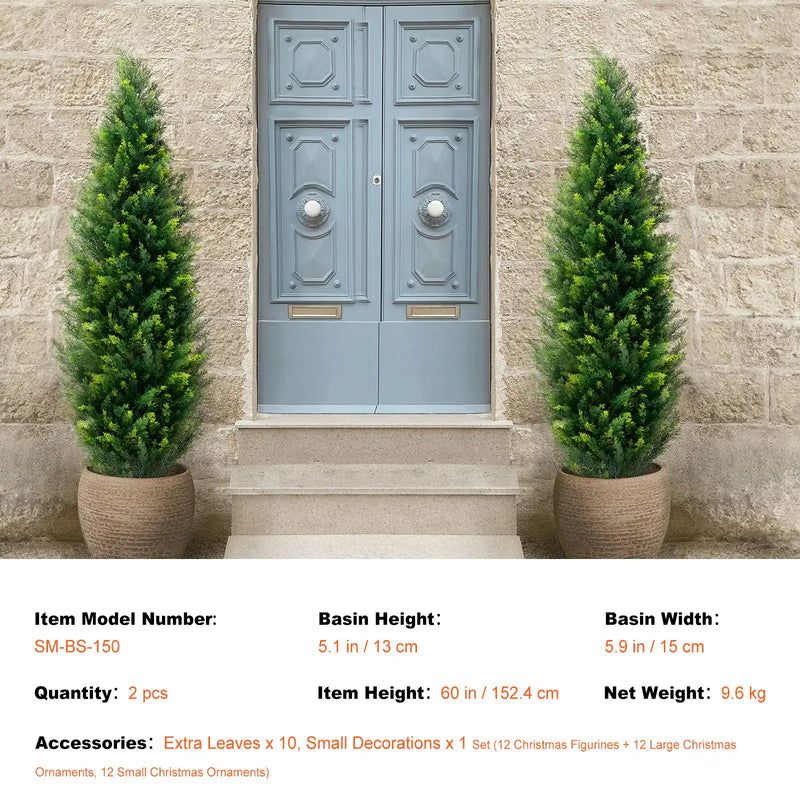 2 Pack 5' Artificial Cedar Topiary Tree Faux Plant UV Decor In/Outdoor