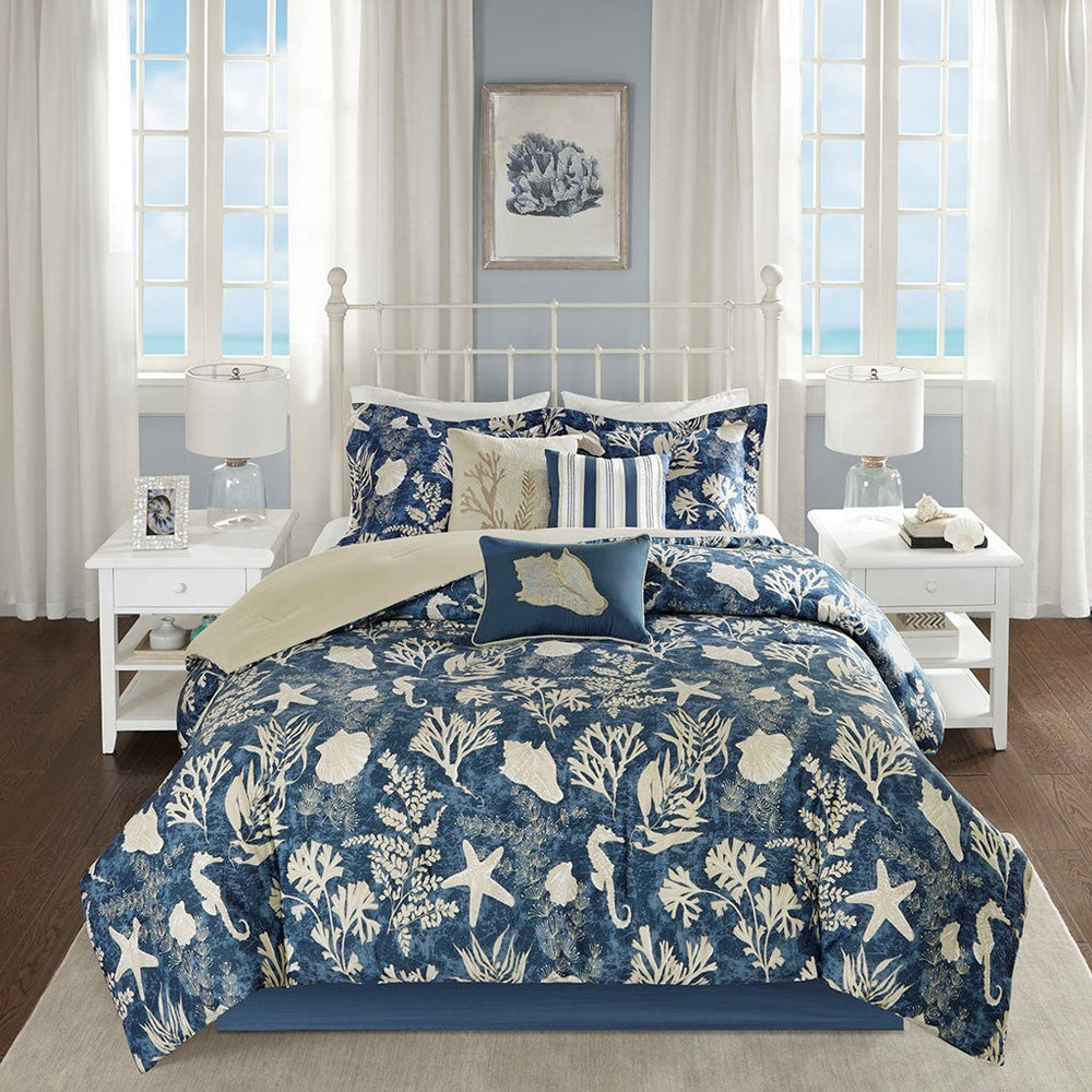 7 Piece Cotton Sateen Comforter Set Blue Cal King Media 8