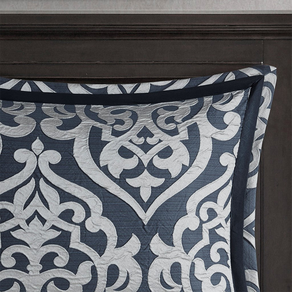8 Piece Jacquard Comforter Set Navy/Silver Queen Media 3