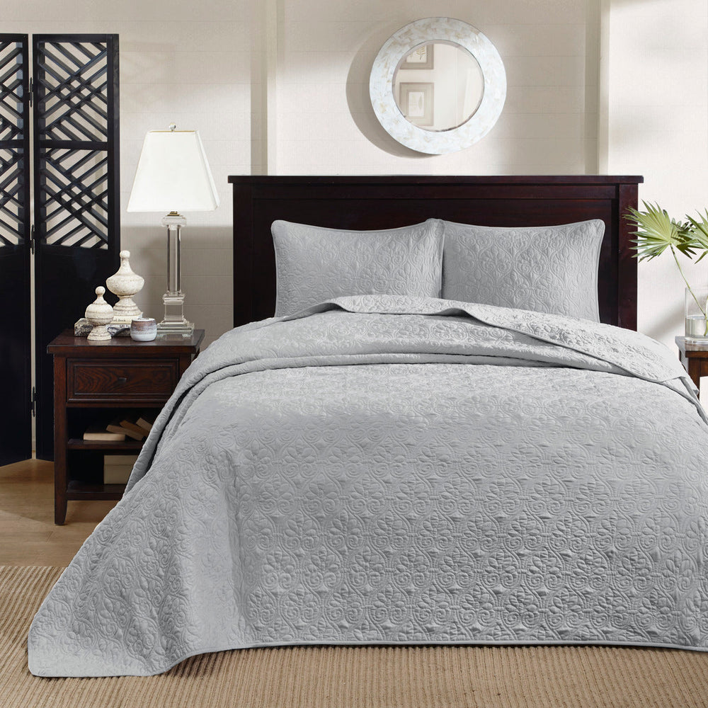 Reversible Bedspread Set Grey Queen Media 7