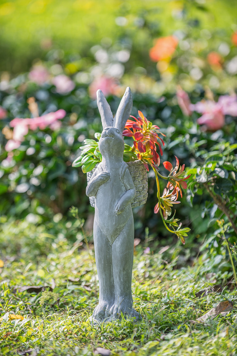 8.5x5.5x19.5' Tall Gray Cement Rabbit Basket Planter
