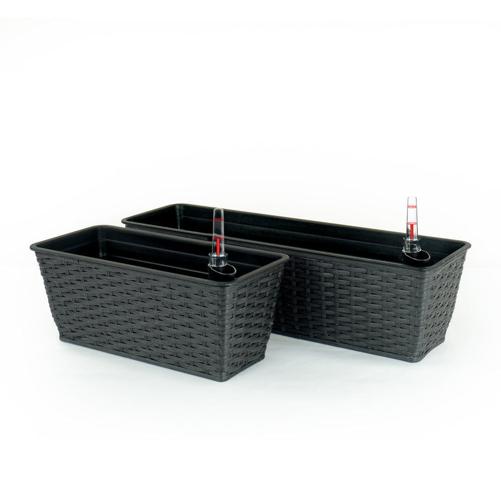 2-Pack Smart Self-watering Rectangle Planter for Indoor and Outdoor - Hand Woven Wicker - Espresso Media 7