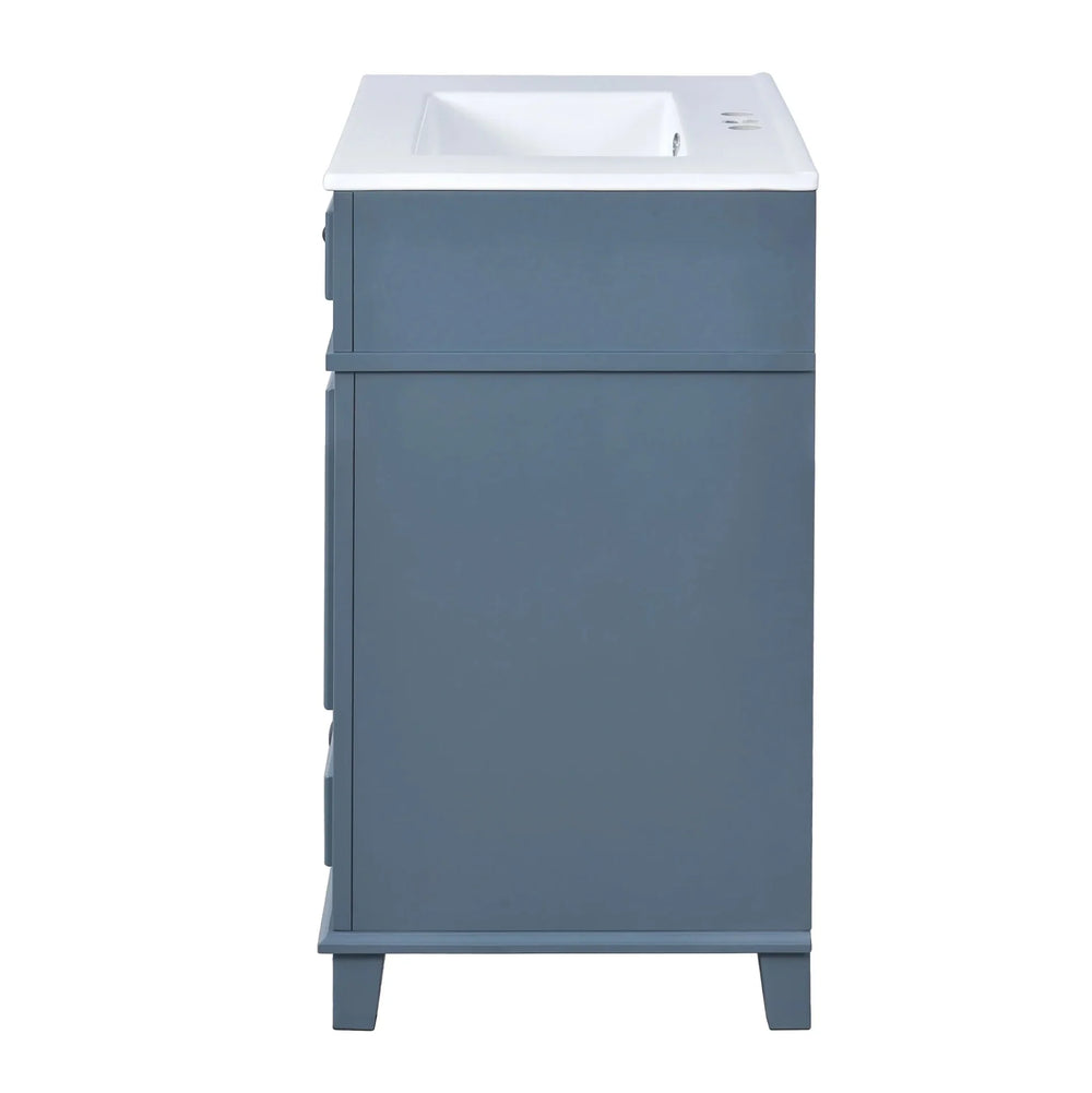 Blue Bathroom Vanity Ceramic Sink & Solid Wood Frame Soft Closing Doors Retro Media 16