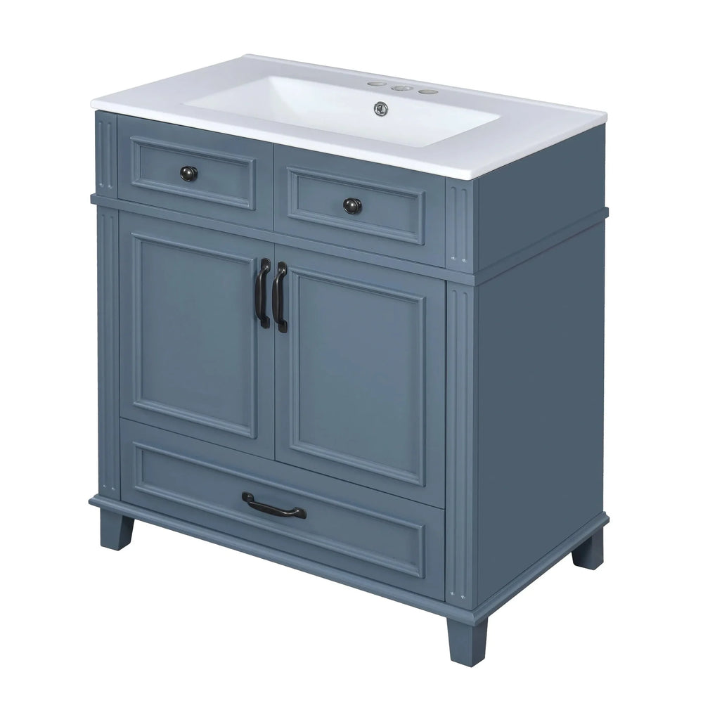 Blue Bathroom Vanity Ceramic Sink & Solid Wood Frame Soft Closing Doors Retro Media 10