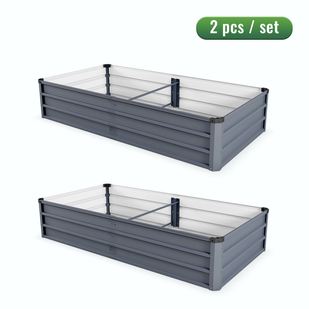 6x3x1 ft 2 pcs large Garden Bed Kit, Grey Galvanized Metal Outdoor Garden Boxes, Suitable for Outdoor Ground Gardens for Growing Plants, Vegetables Flowers Herb Media 1