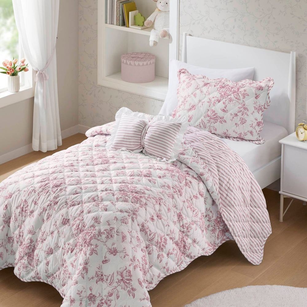 3 Pieces Twin/Twin XL Quilt Set with Decorative Pillow,Pink Media 13