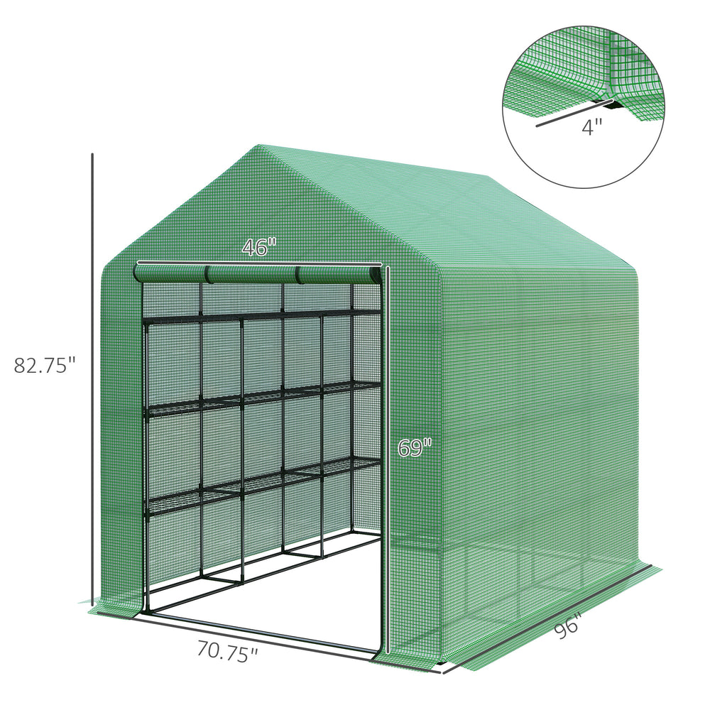 Walk-in Greenhouse for Outdoors with Roll-up Zipper Door, 18 Shelves, PE Cover, Small & Portable Build, Heavy Duty Humidity Seal, 95.25' x 70.75' x 82.75', Green Media 5