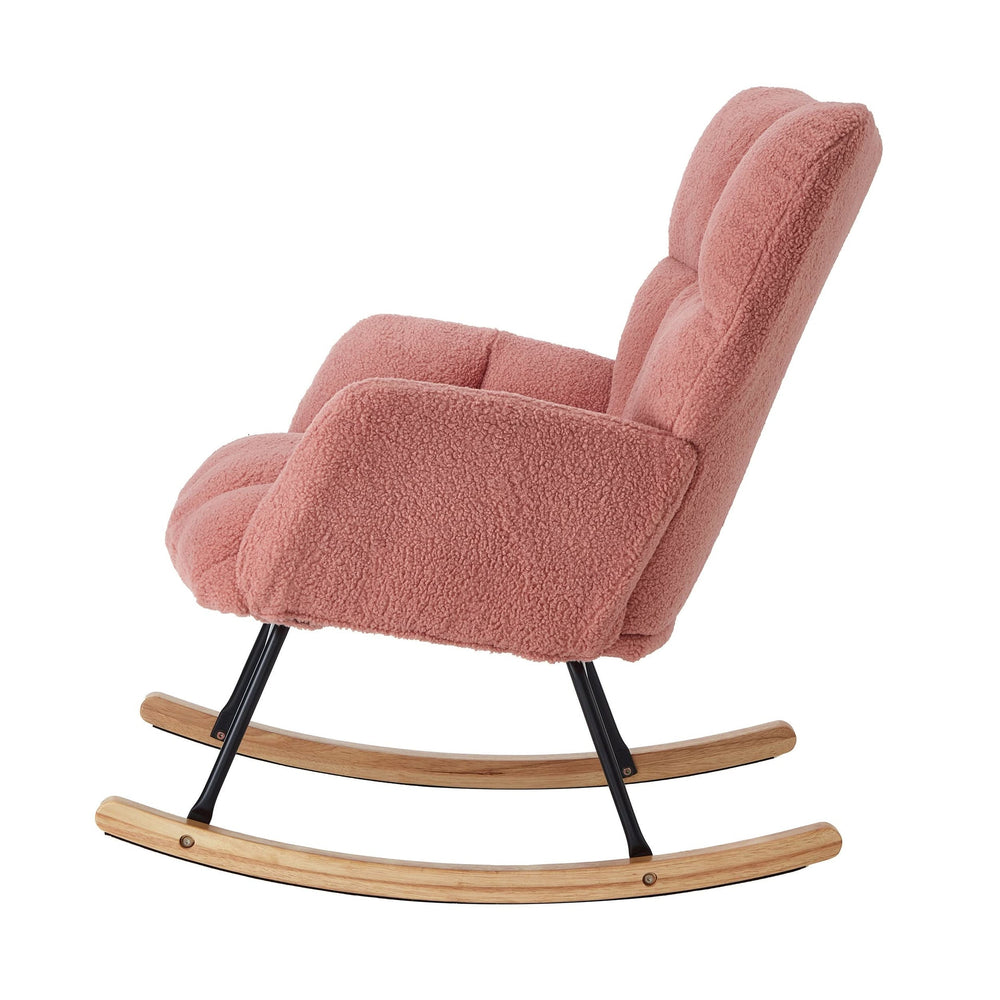 Glider Chair Teddy Fabric Pink With Sturdy Metal Frame For Living Room Comfort & Rocking Style Media 11