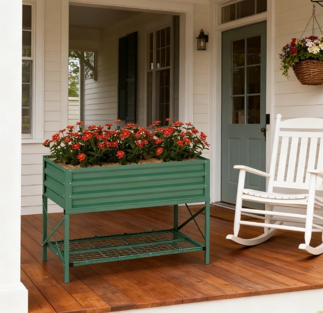 Spacious Gardening Bed,Metal Planter Box,Galvanized Raised Garden Bed,with Legs,Storage Shelf and Bed Liner Media 7