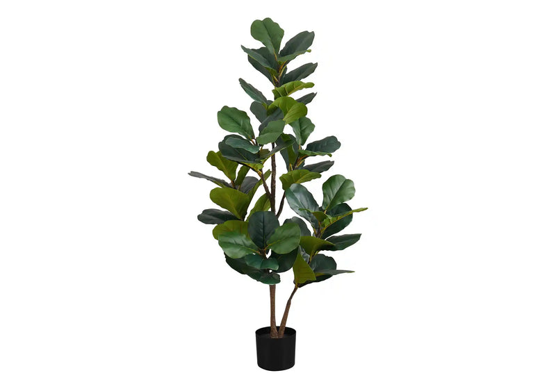 Artificial Plant, 49' Tall, Fiddle Tree, Indoor, Faux, Fake, Floor, Greenery, Potted, Real Touch, Decorative, Green Leaves, Black Pot